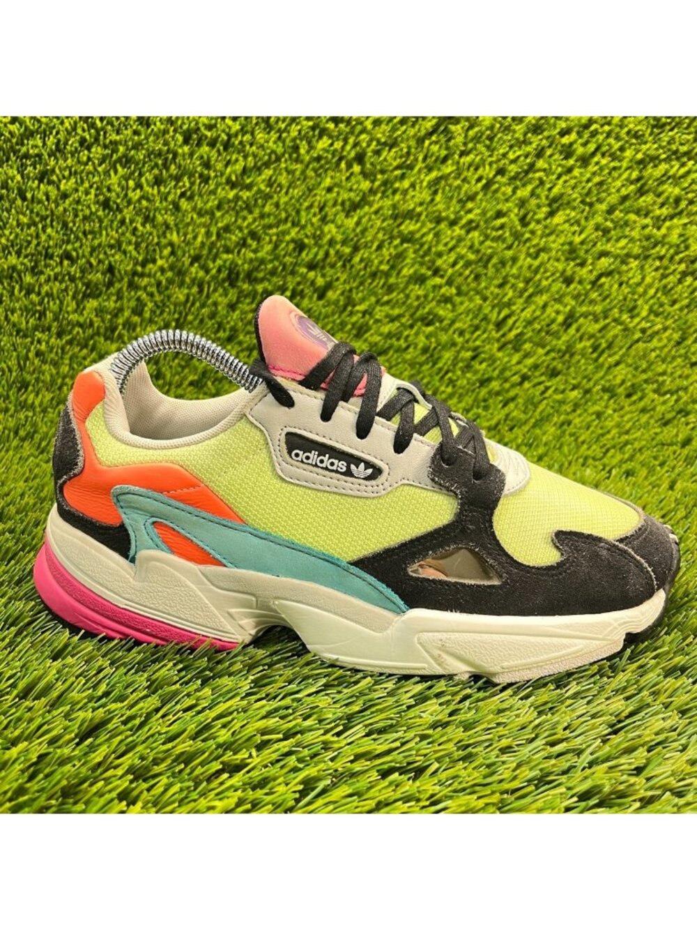 Adidas Falcon Hi Res Volt Black White Womens Size 6.5 Walking Shoes Sneakers